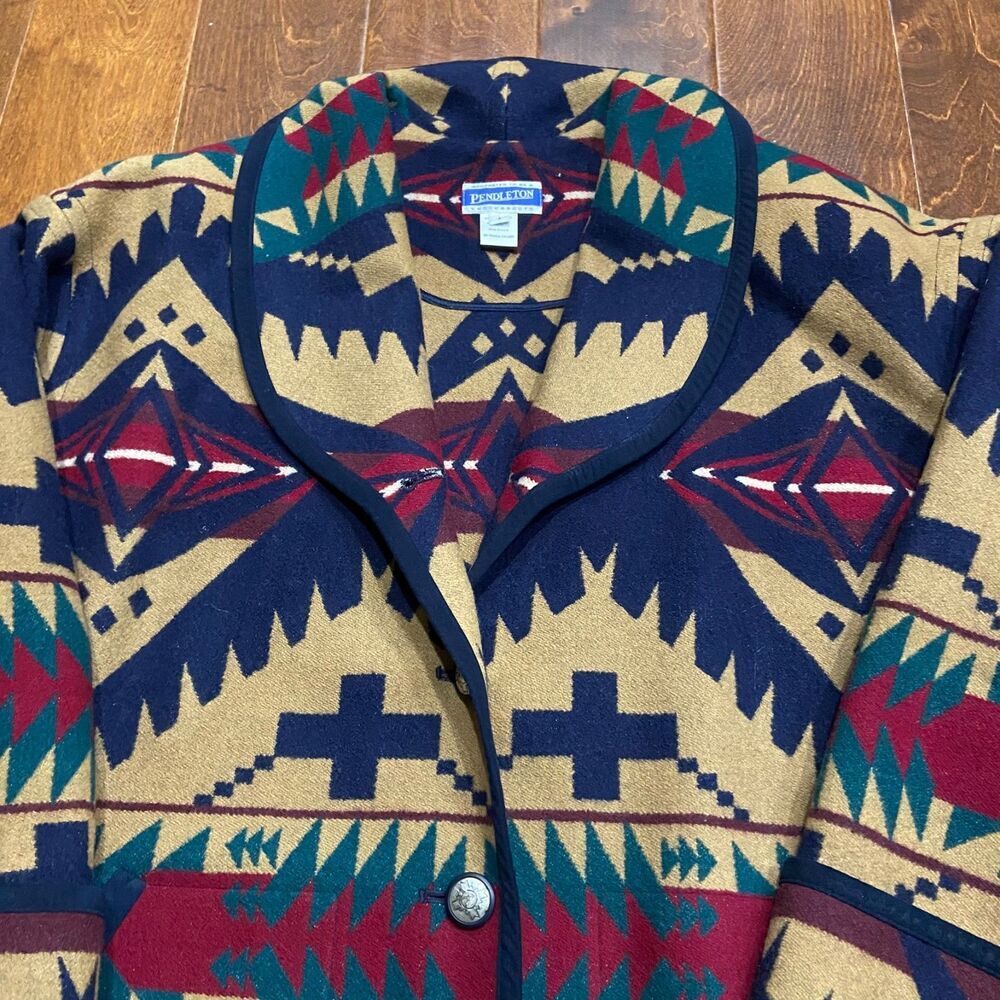 Pendleton Knockabouts Vintage Wool Coat Jacket Aztec Southwestern Women's L - Picture 2 of 11